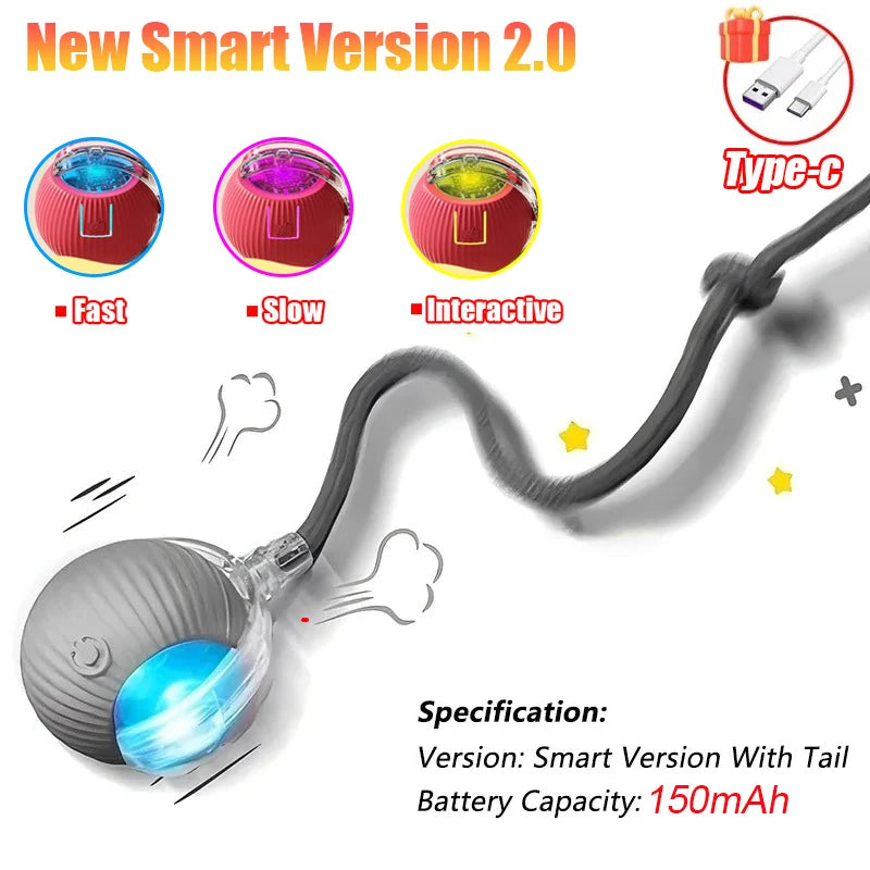 New Cat Interactive Ball Toy Automatic Rolling Ball Faux Tail Rechargeable Smart Pet Electric Toy Dog Cat Training Imitate Mouse - PrimeNest