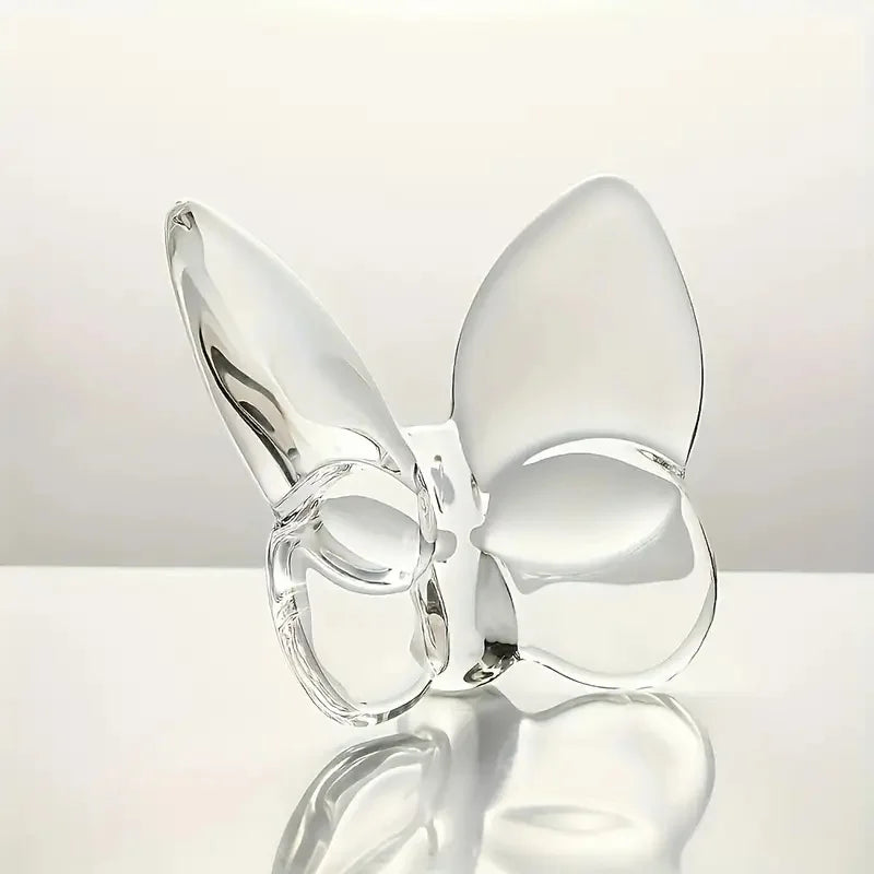 Clear crystal glass butterfly desk ornament with glossy wings and mirrored base