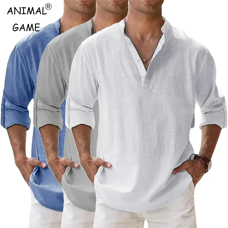 Men's Linen Henley Beach Shirt