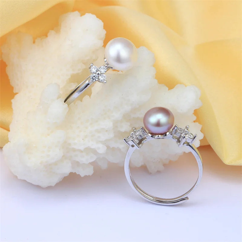 YWYC Freshwater Cultured Pearl 925 Sterling Silver Rings for Women Open Adjustable Rings Jewlery Gift Wholesale