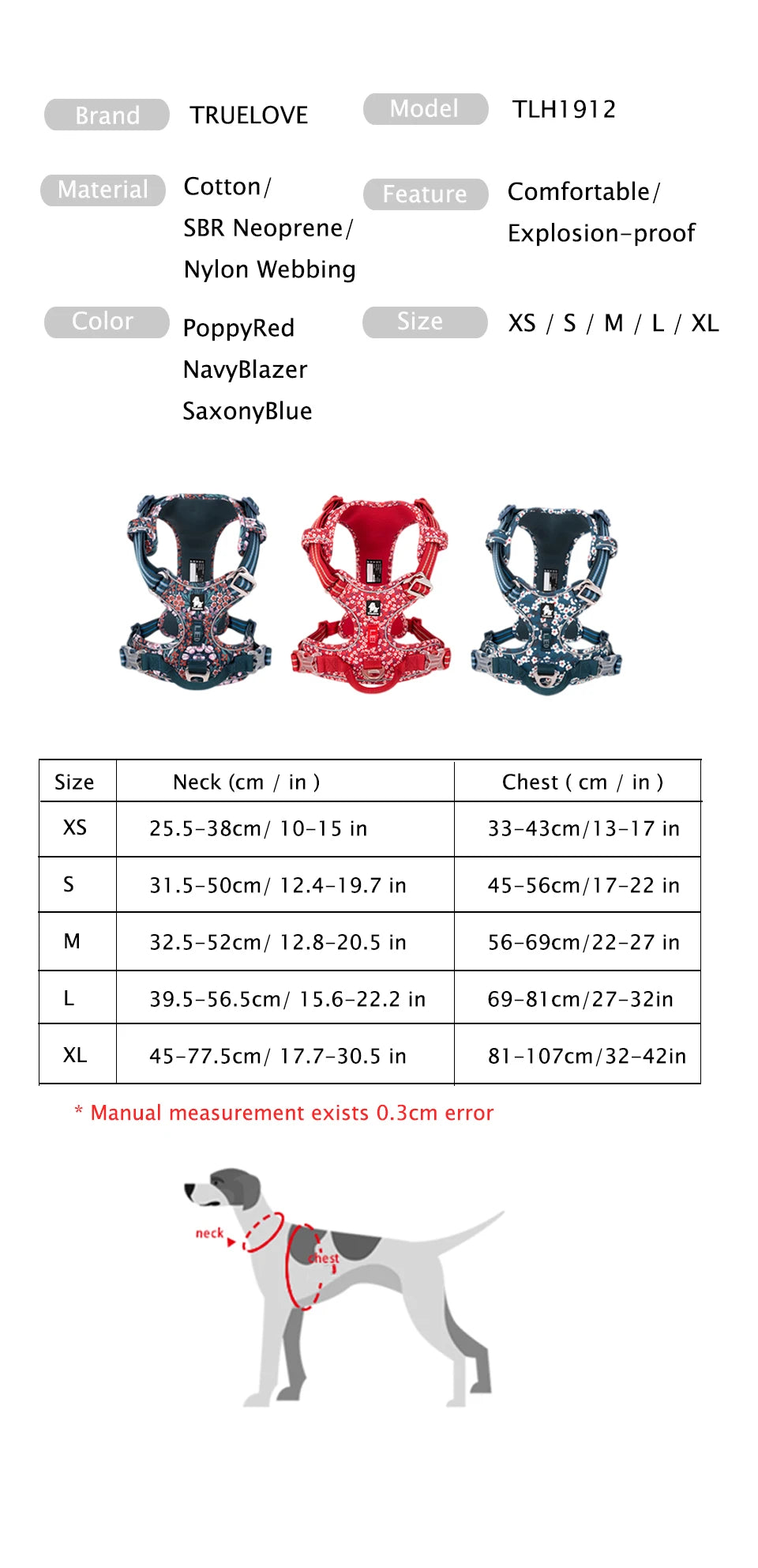 Truelove Floral Cotton Dog Harness Vest
