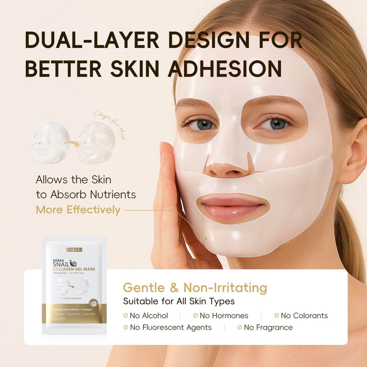 LAIKOU Korea Snail Collagen Essence Mask Hydrating Sheet Mask Anti-Wrinkle Face Mask Firming Skin Care 25g*20pcs - PrimeNest