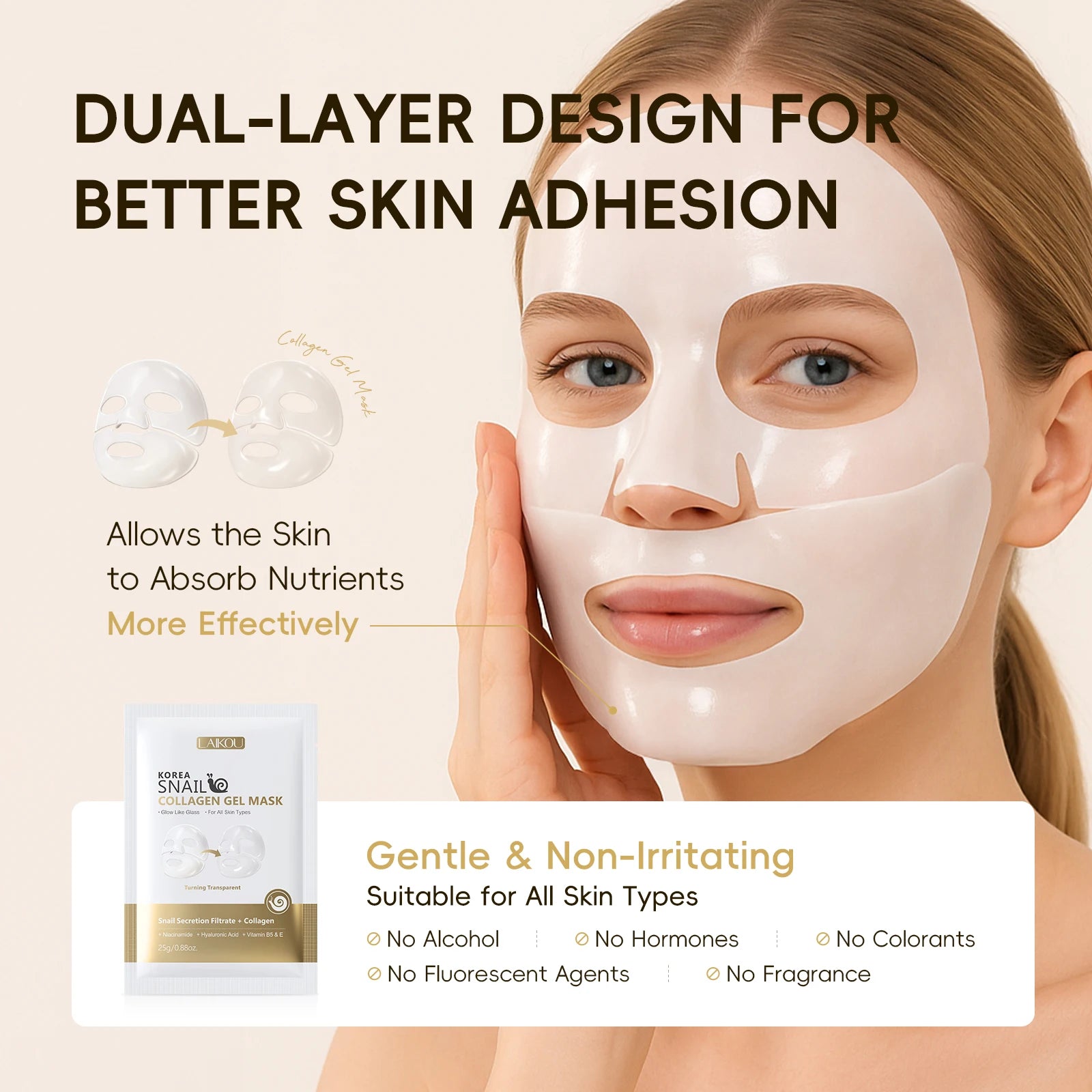 LAIKOU Korea Snail Collagen Essence Mask Hydrating Sheet Mask Anti-Wrinkle Face Mask Firming Skin Care 25g*20pcs - PrimeNest