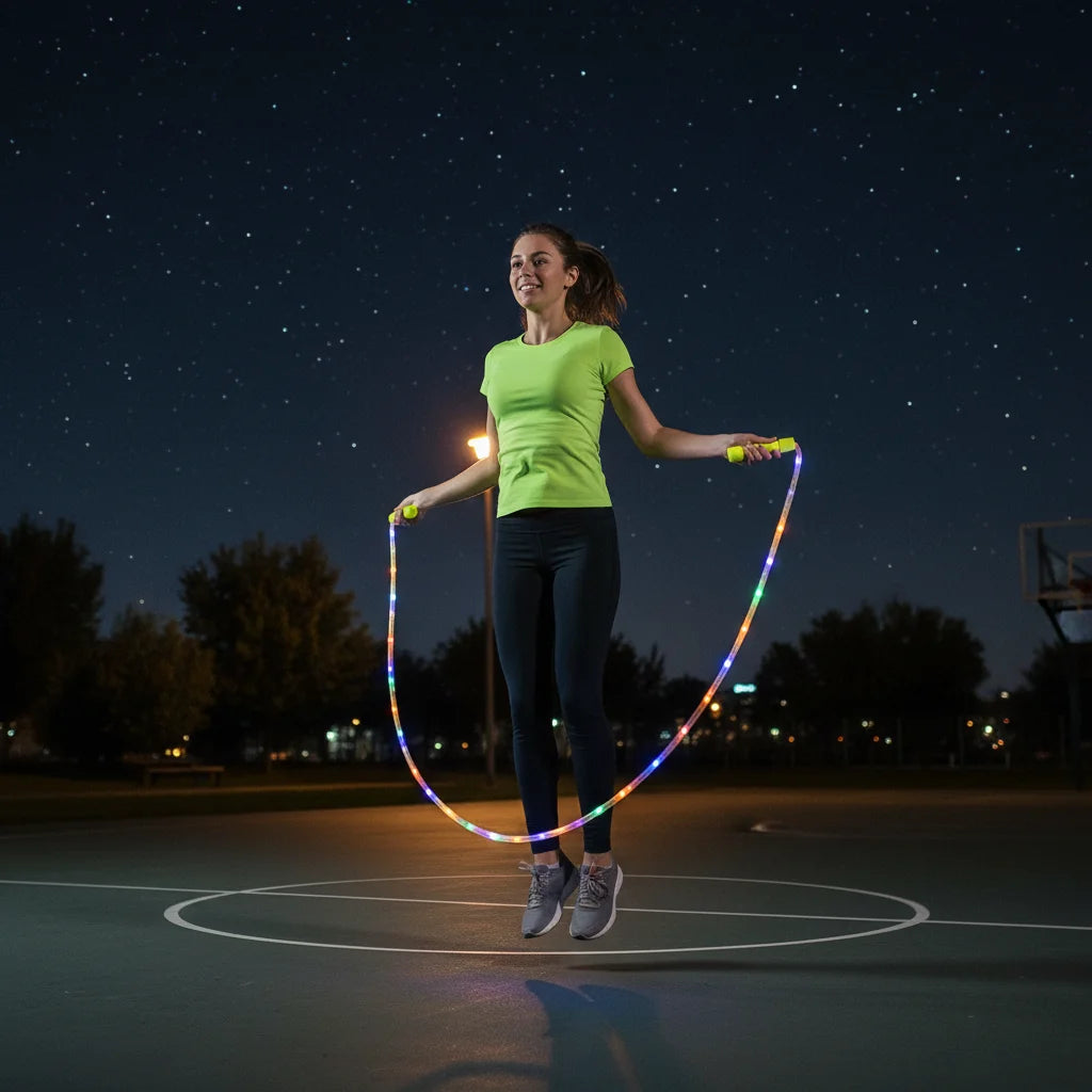 LED Light Up Jump Rope Colorful Night Glow Sports Toy for Outdoor Night Use Durable PVC Material Adjustable Length