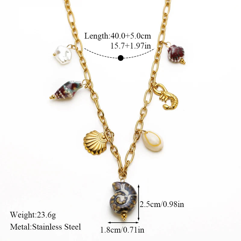 EILIECK 316L Stainless Steel Charms Pearl Star Celadon Pendant Drop Necklace For Women Golden Popular Summer Fashion Jewelry