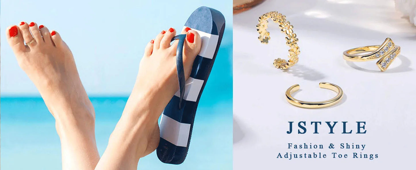 Bobisty 14K Gold Plated Toe Rings for Women Adjustable Toe Ring Cute Opal Flower Toe Rings Open Band Beach Summer Foot Jewelry
