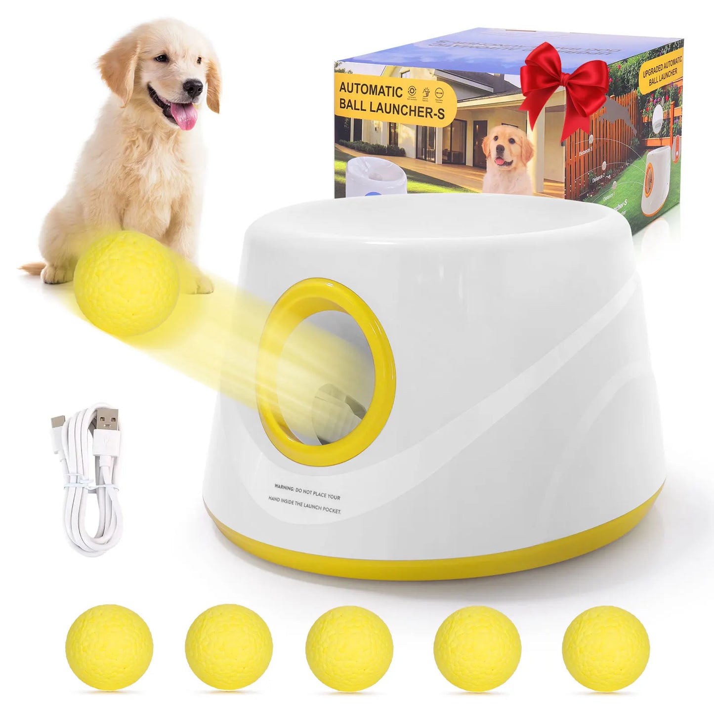 Next-Gen Automatic Dog Ball Launcher,Interactive Dog Tennis Ball thrower With 5 ETPU balls-Non-Toxic, Interactive Dog Toy - PrimeNest