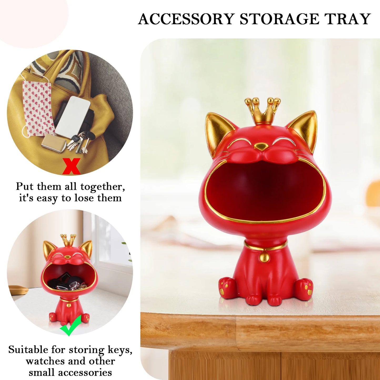Lucky Cat Storage Statue | Resin Desktop Organiser & Home Décor Ornament