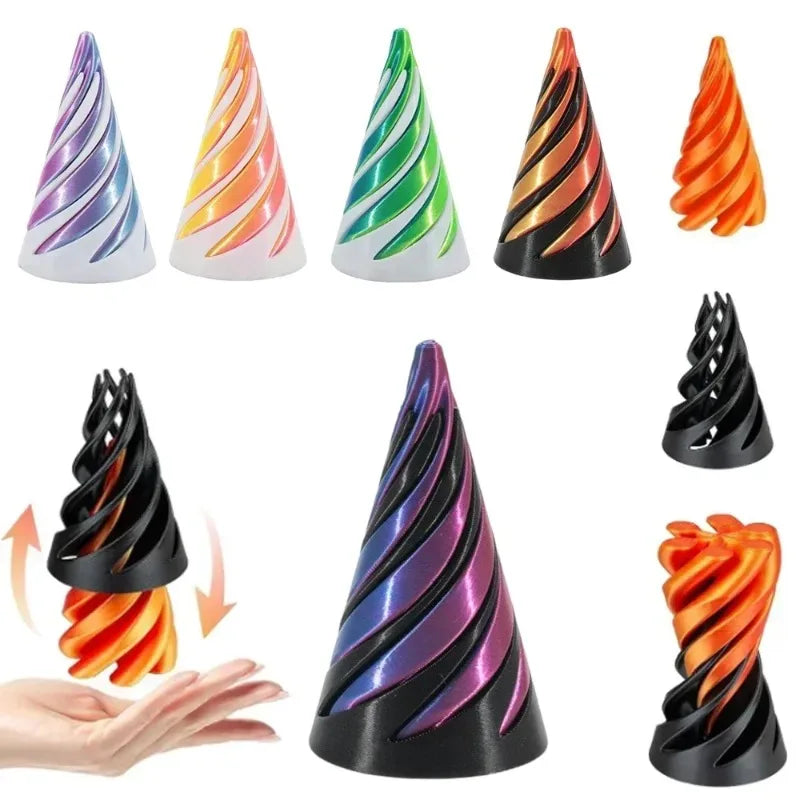3D Spiral Cone Pyramid Sculpture | Optical Illusion Desk Ornament