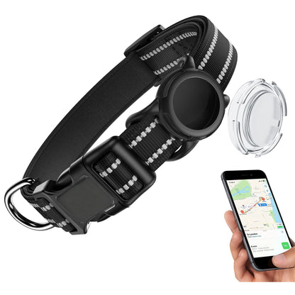 Waterproof Air Tag Dog Collar with AirTag Holder, Reflective Soft Padded &amp; Safety Buckle, AirTag Pet Collar Adjustable for Dogs