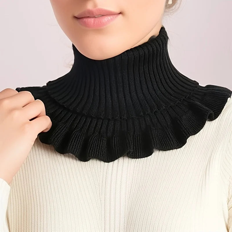 Ruffle Edge Knitted Neck Warmer Scarf