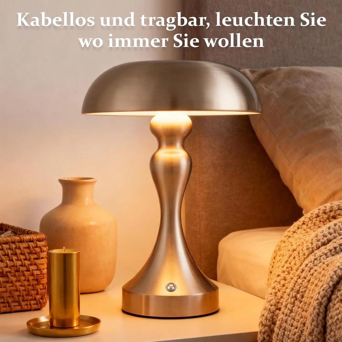 Table lamp, wireless battery-powered bedside lamp, LED table lamp, touch‑dimmable, retro vintage lamp with USB rechargeable nickel battery, table lamps for windowsill, living room, bedroom