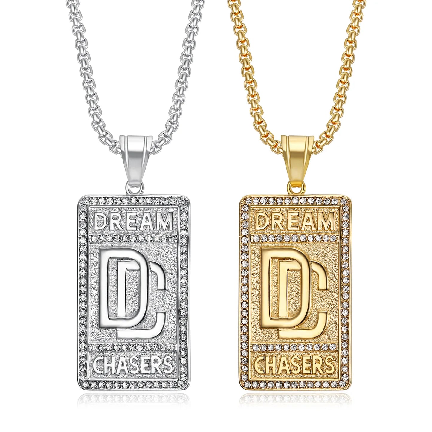 ULJ  Hip Hop Chase Dream Pendant Stainless Steel Nekclace AAA Bling Reinstones  Iced out For Man Woman Waterproof Jewelry