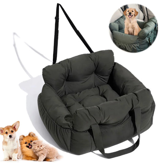 Pet car booster seat, black padded nest with side bolsters and carrying strap