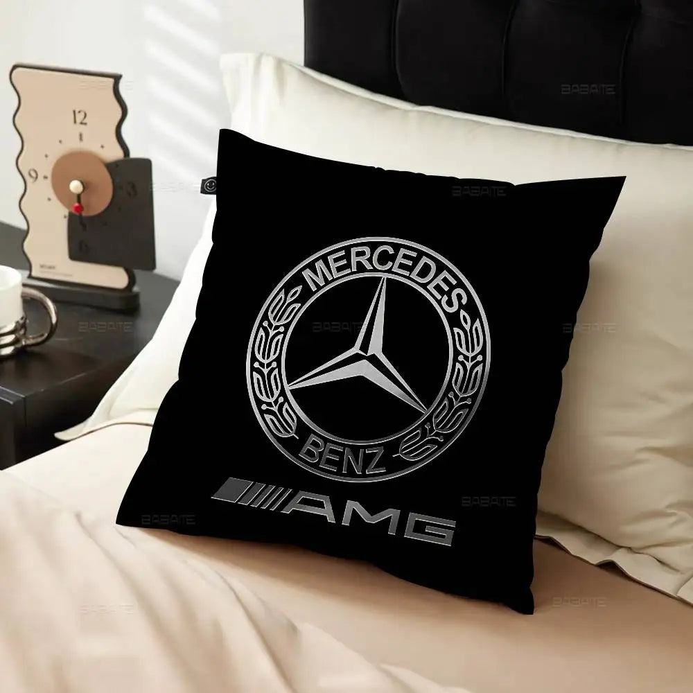 M-Mercedes-Ben-zs Logo Pillow Covers Cartoon Sofa Decorative Home Double-sided Printing Short Plush Cute Cushion Cover