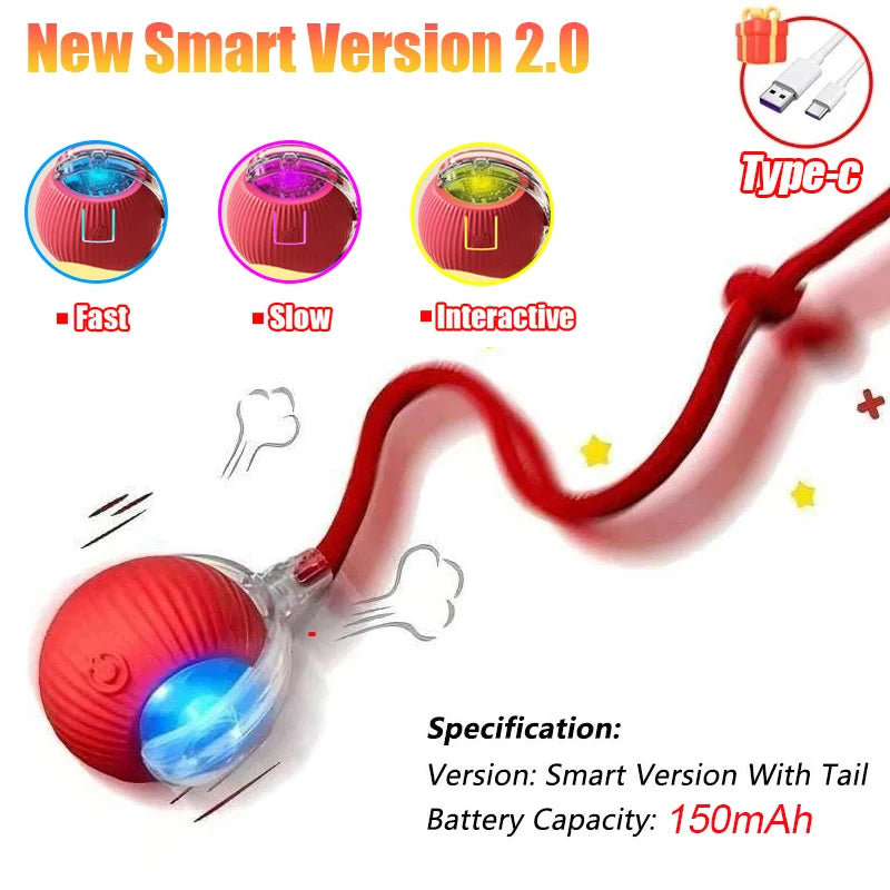 New Cat Interactive Ball Toy Automatic Rolling Ball Faux Tail Rechargeable Smart Pet Electric Toy Dog Cat Training Imitate Mouse - PrimeNest