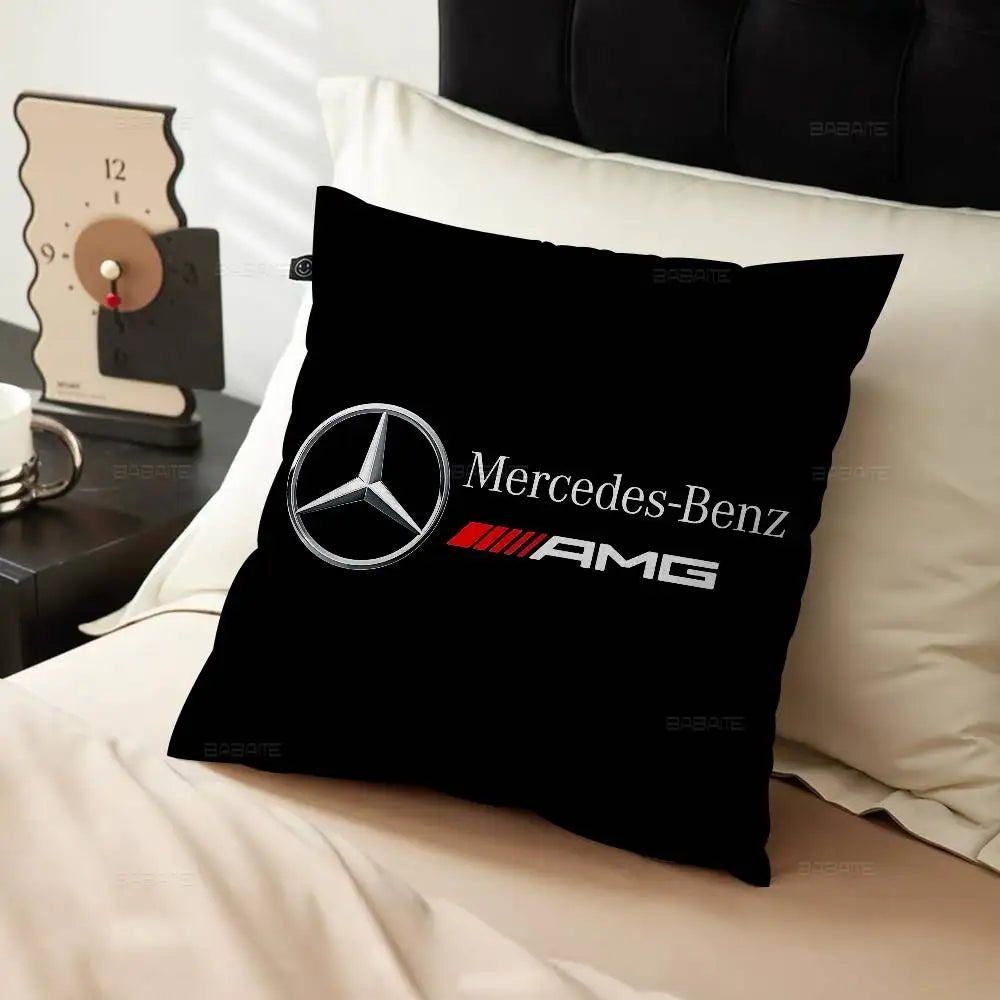 M-Mercedes-Ben-zs Logo Pillow Covers Cartoon Sofa Decorative Home Double-sided Printing Short Plush Cute Cushion Cover