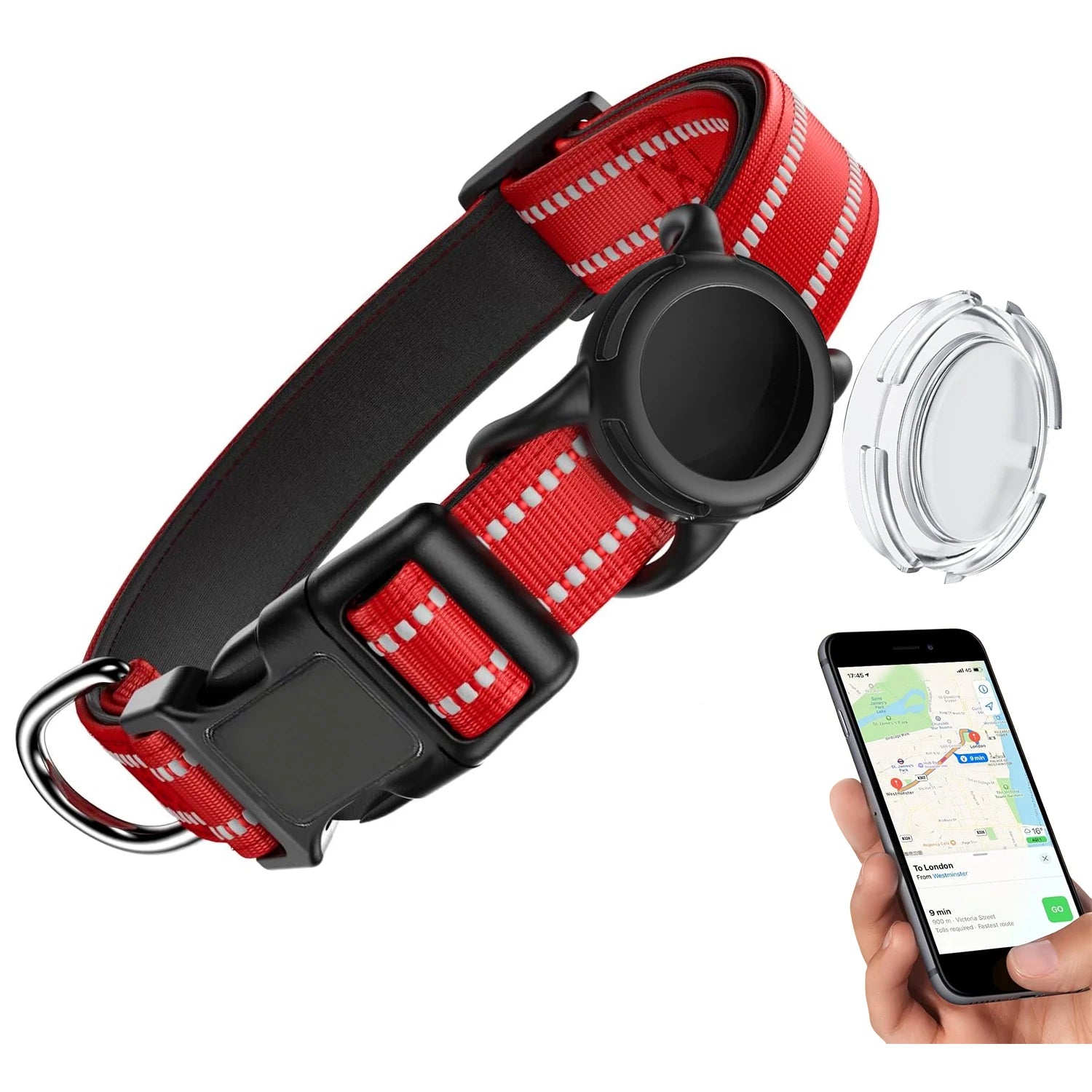 Waterproof Air Tag Dog Collar with AirTag Holder, Reflective Soft Padded &amp; Safety Buckle, AirTag Pet Collar Adjustable for Dogs