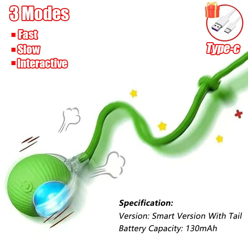 New Cat Interactive Ball Toy Automatic Rolling Ball Faux Tail Rechargeable Smart Pet Electric Toy Dog Cat Training Imitate Mouse - PrimeNest