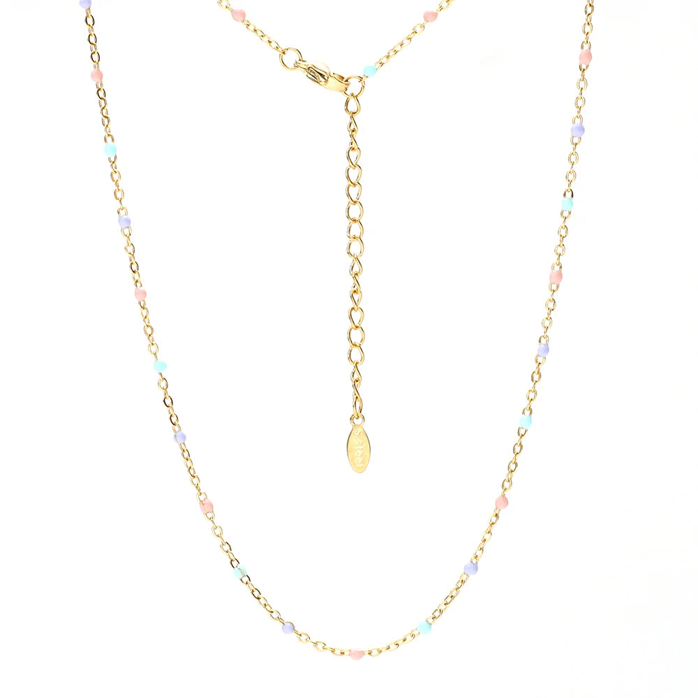 ZMZY Hot Pink Stainless Steel Link Cable Chain Fashion Gold Color Satellite Enamel Beads Necklace for Women Chic Summer Gift
