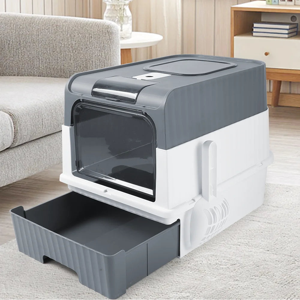 Cat Litter Box Hooded Cat Box Odor-Resistant Fully Enclosed Cat Toilet with Litter Scoop for Home Pets Supplies - PrimeNest