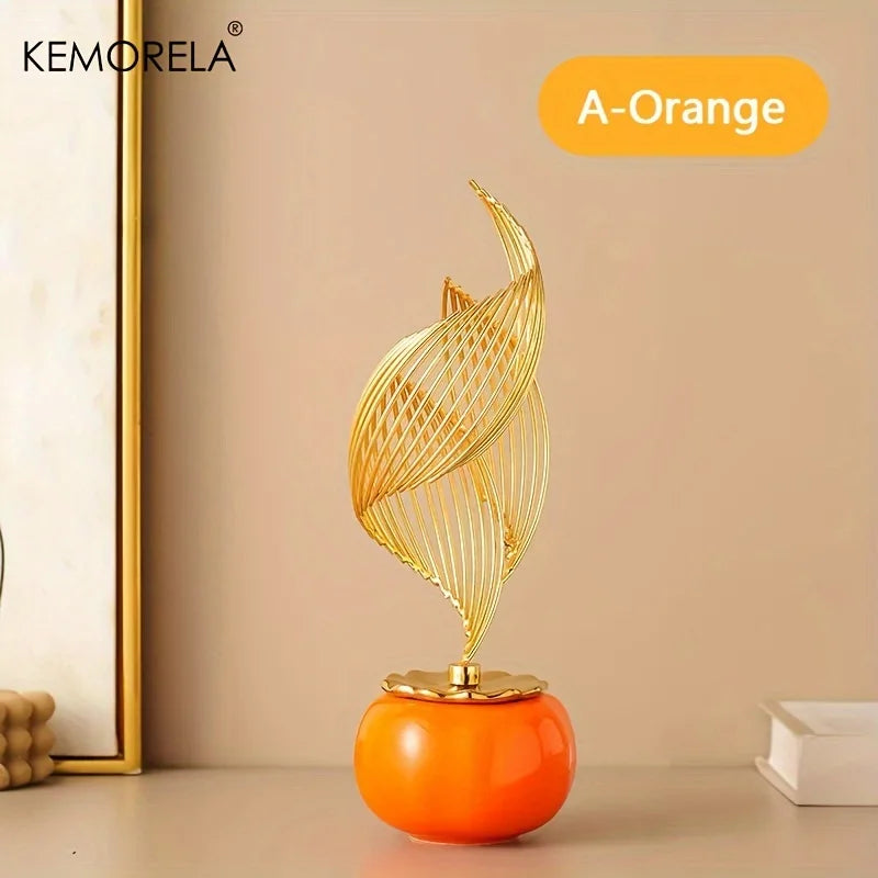 Nordic ceramic figurine with orange globe base and gold wire flame ornament