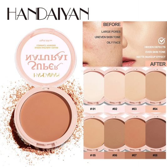 Matte setting powder compact, open case with medium-brown powder and loose crumbs.