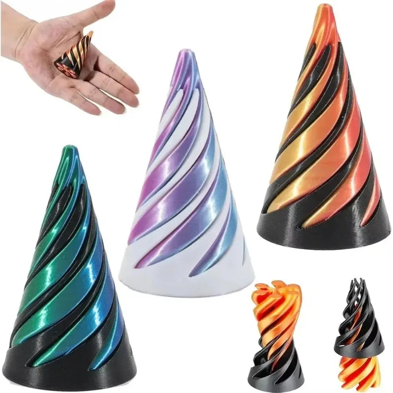3D Spiral Cone Pyramid Sculpture | Optical Illusion Desk Ornament