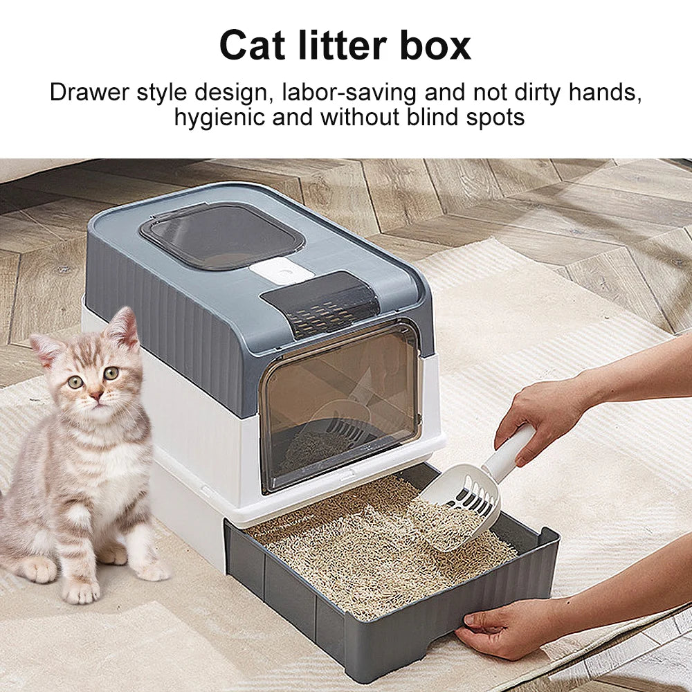 Cat Litter Box Hooded Cat Box Odor-Resistant Fully Enclosed Cat Toilet with Litter Scoop for Home Pets Supplies - PrimeNest