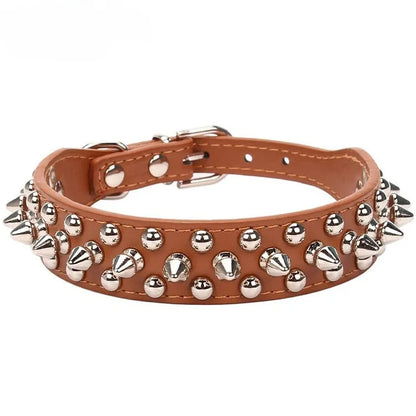 Adjustable Leather Pet Dog collar Neck Strap Supplies PU Leather Punk Rivet Spiked Dog Collar Pet Collars For Small Dog Cat - PrimeNest