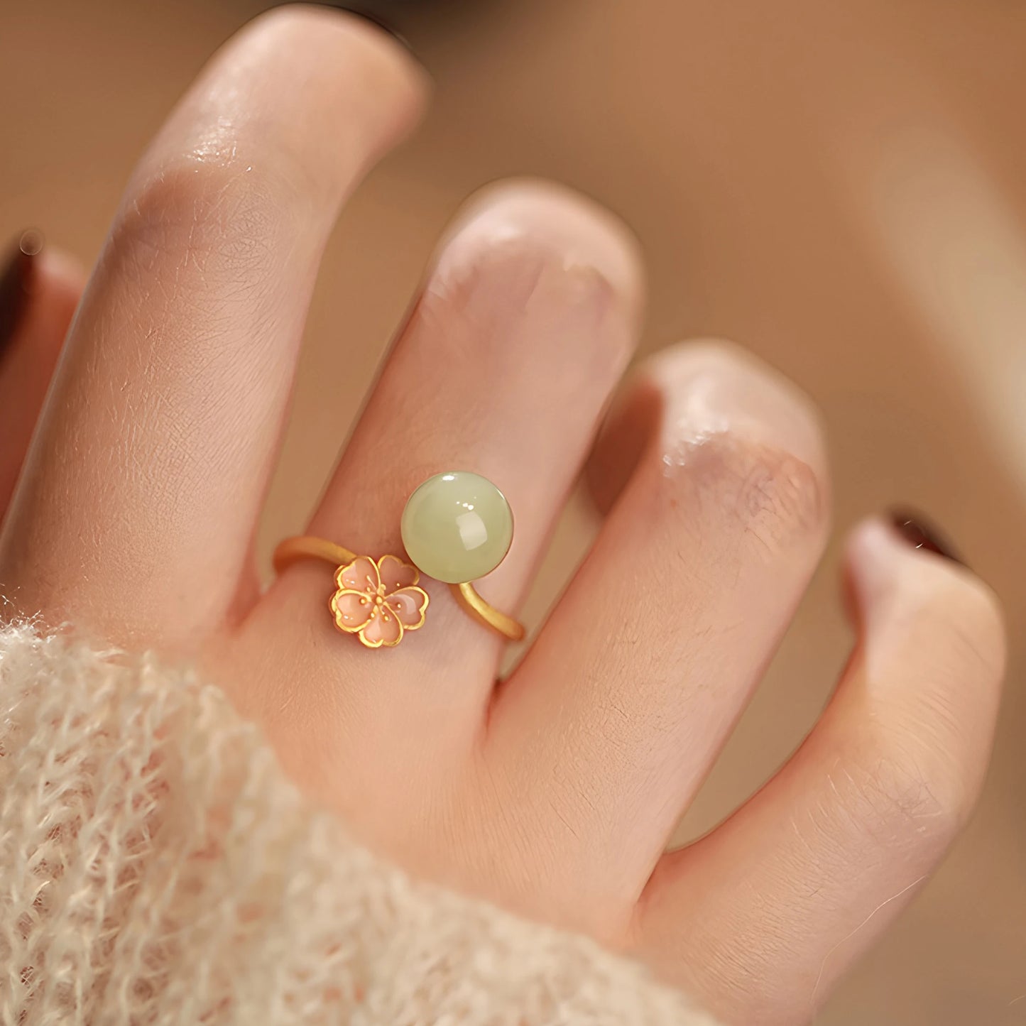 PANJBJ 925 Sterling Silver Hotan Jade Geometric Ring for Women Girl Adjustable Retro Delicate Jewelry Birthday Gift Dropshipping