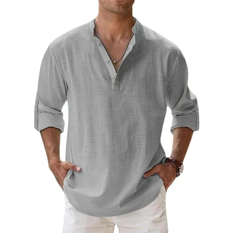Men's Linen Henley Beach Shirt