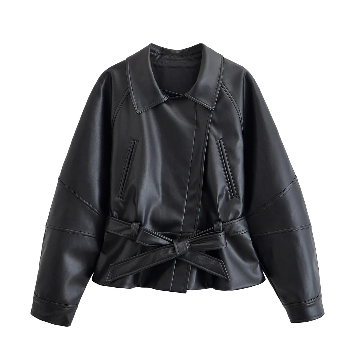 Faux Leather Belted Moto Jacket