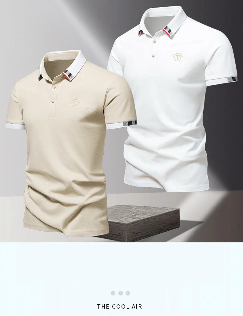 2024 Summer New Men's Pure Cotton Short sleeved T-shirt for Men's High end Casual Lapel Half Sleeved Polo Shirt Men's Top