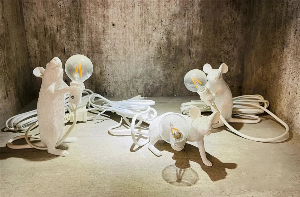 Modern Resin Animal LED Table Lamp - Mouse Cat Squirrel Design Night Light Desk Lighting Fixture for Home Decor