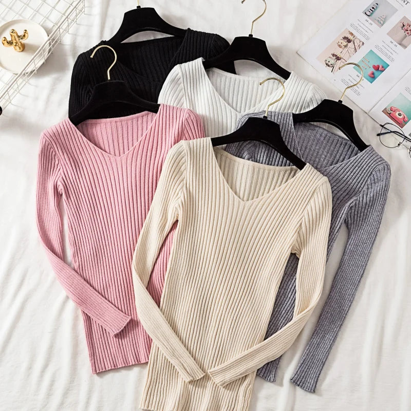 Knitted V-Neck Pullover Sweater