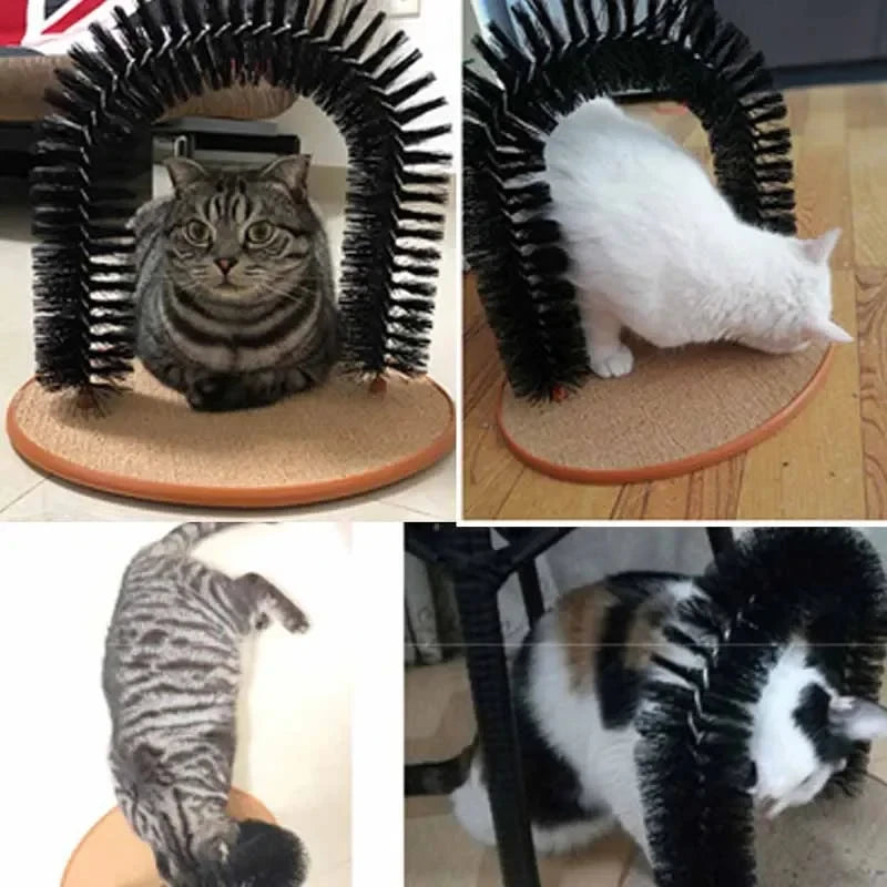 Cat Toy Arch Self Groome Pamper Feline with A Massage Grooming Rubbing Brush with Scratching Pad Toy for Cats Interactive Toys - PrimeNest