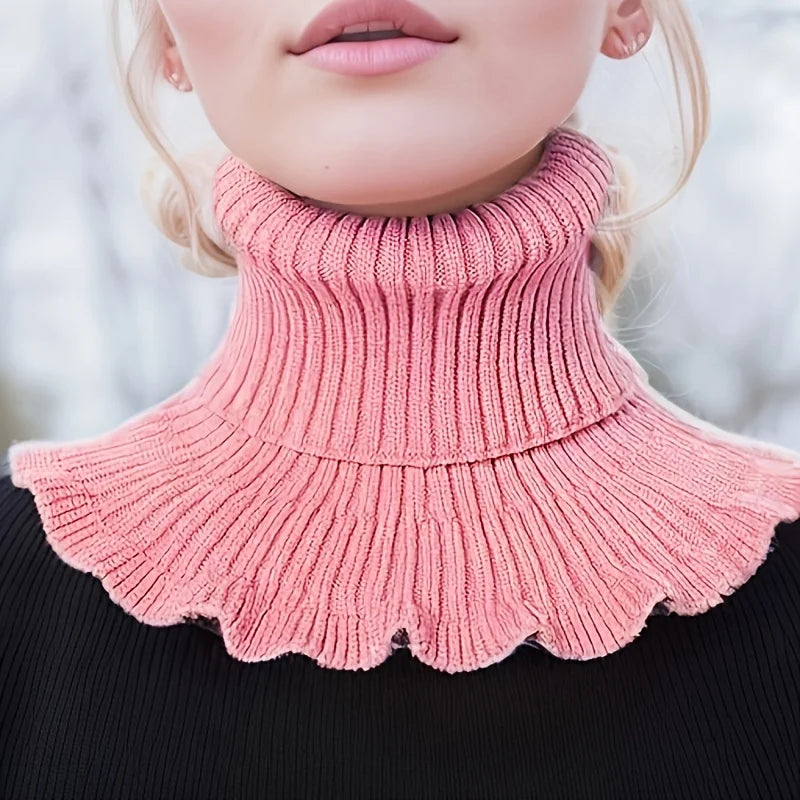 Ruffle Edge Knitted Neck Warmer Scarf