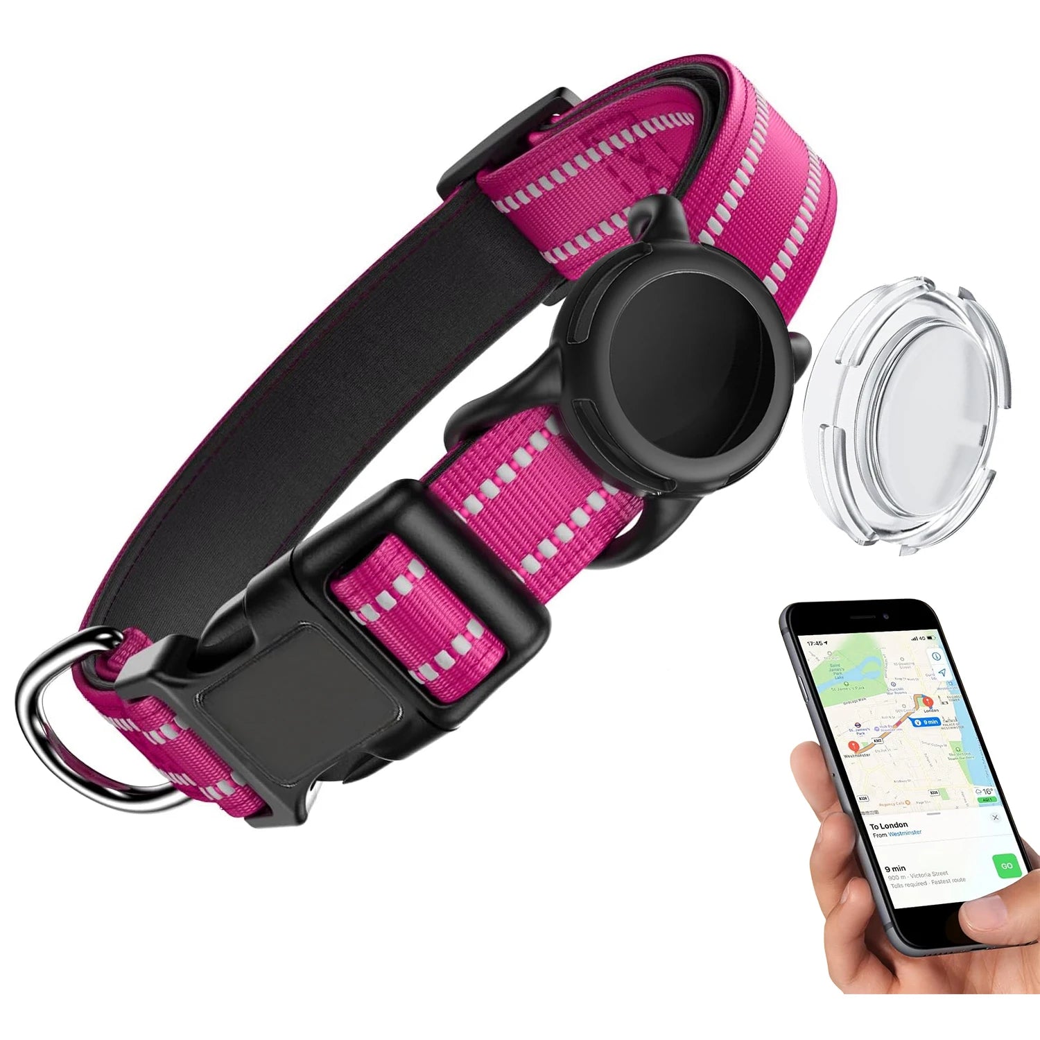 Waterproof Air Tag Dog Collar with AirTag Holder, Reflective Soft Padded &amp; Safety Buckle, AirTag Pet Collar Adjustable for Dogs