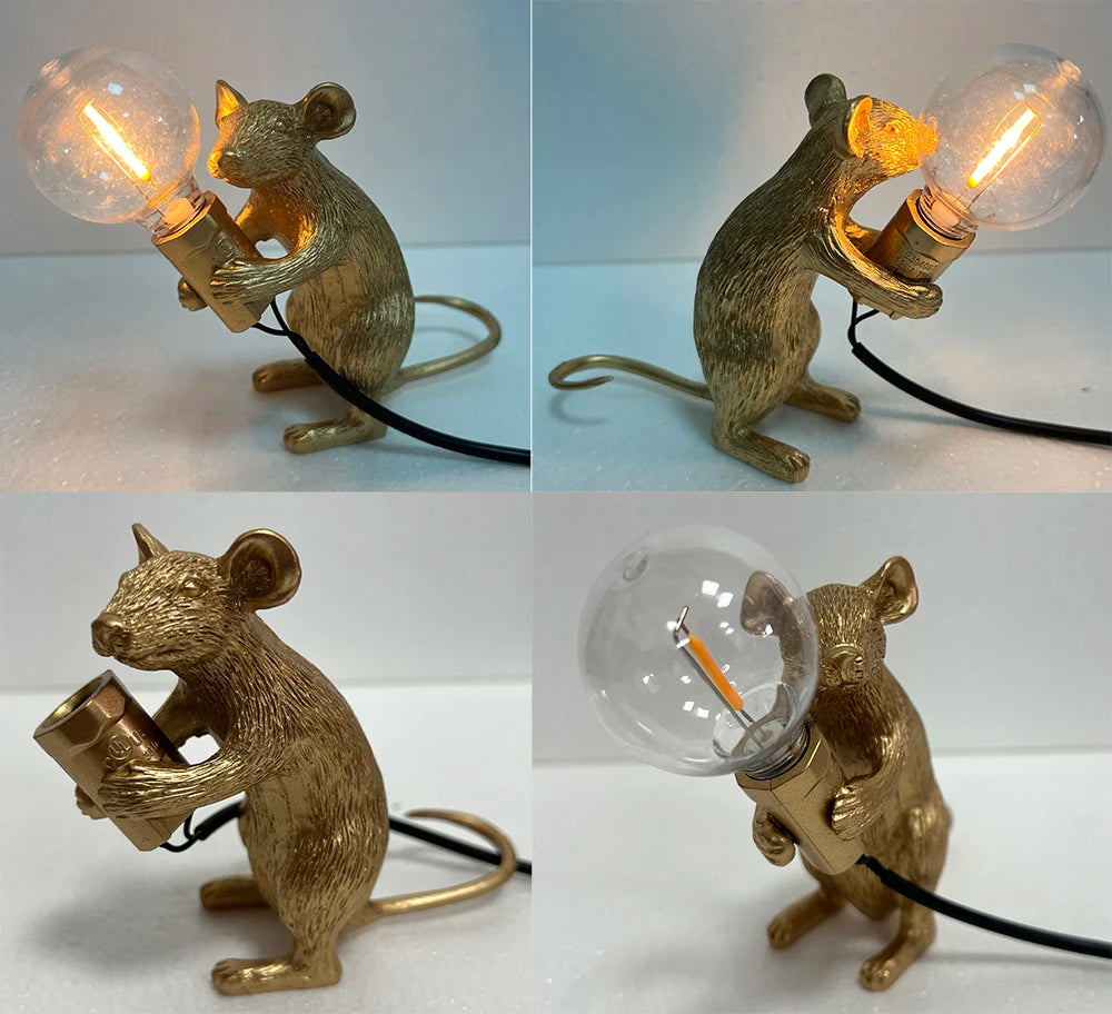 Modern Resin Animal LED Table Lamp - Mouse Cat Squirrel Design Night Light Desk Lighting Fixture for Home Decor