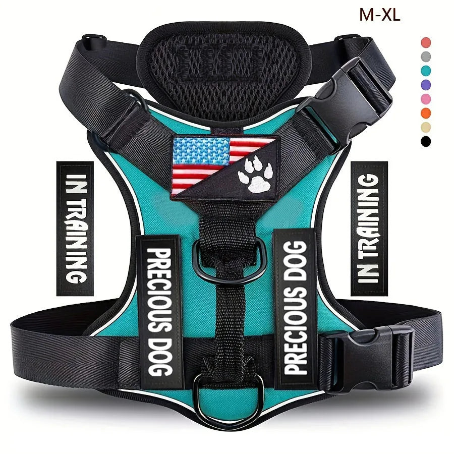 Reflective Dog Vest Harness with 5 PCS Patches Service Dog Harness Adjustable Soft Oxford Pet Harness