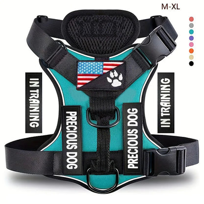 Reflective Dog Vest Harness with 5 PCS Patches Service Dog Harness Adjustable Soft Oxford Pet Harness