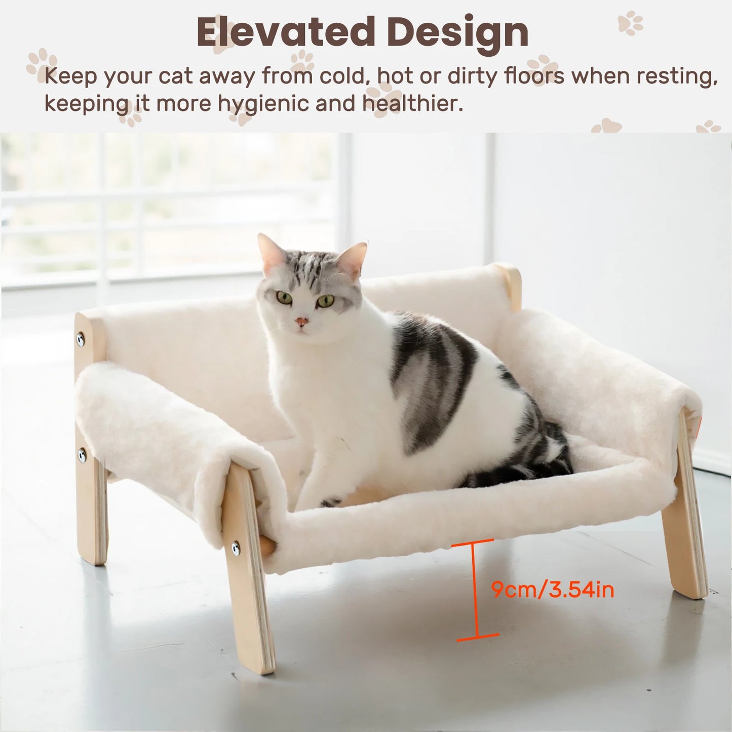 Raised Plush Cat Sofa Bed with Wooden Legs