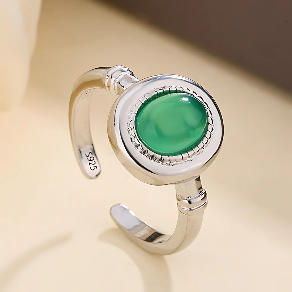 PANJBJ 925 Sterling Silver Hotan Jade Geometric Ring for Women Girl Adjustable Retro Delicate Jewelry Birthday Gift Dropshipping
