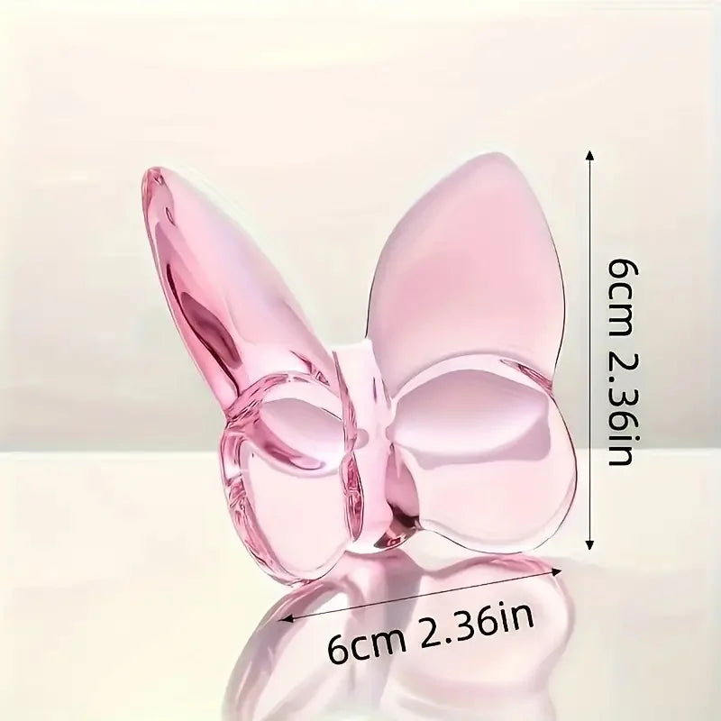 Pink crystal glass butterfly desk ornament, approx. 6 cm tall, glossy wings with mirrored base
