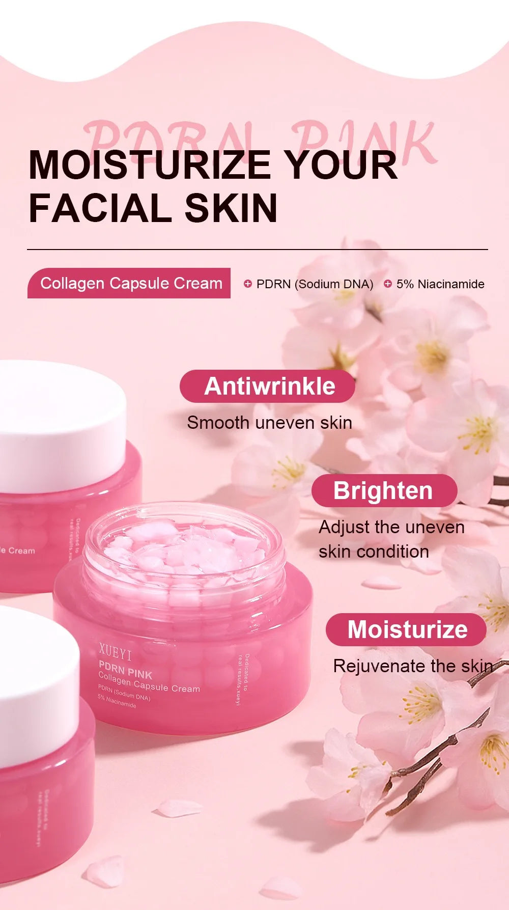 Korean PDRN Pink Collagen Capsule Cream with Niacinamide Cream for Uneven Skin Tone Lightweight Face Moisturizer Non Greasy care - PrimeNest