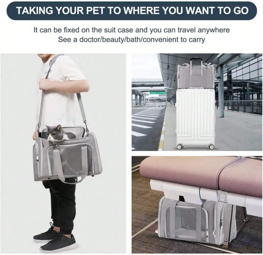 Cat Carrier Dog Carrier Portable Pet Carrier Soft Sided, Medium Small, Foldable Puppy Cat weighing 3kg-6kg for Travel(Gery) - PrimeNest