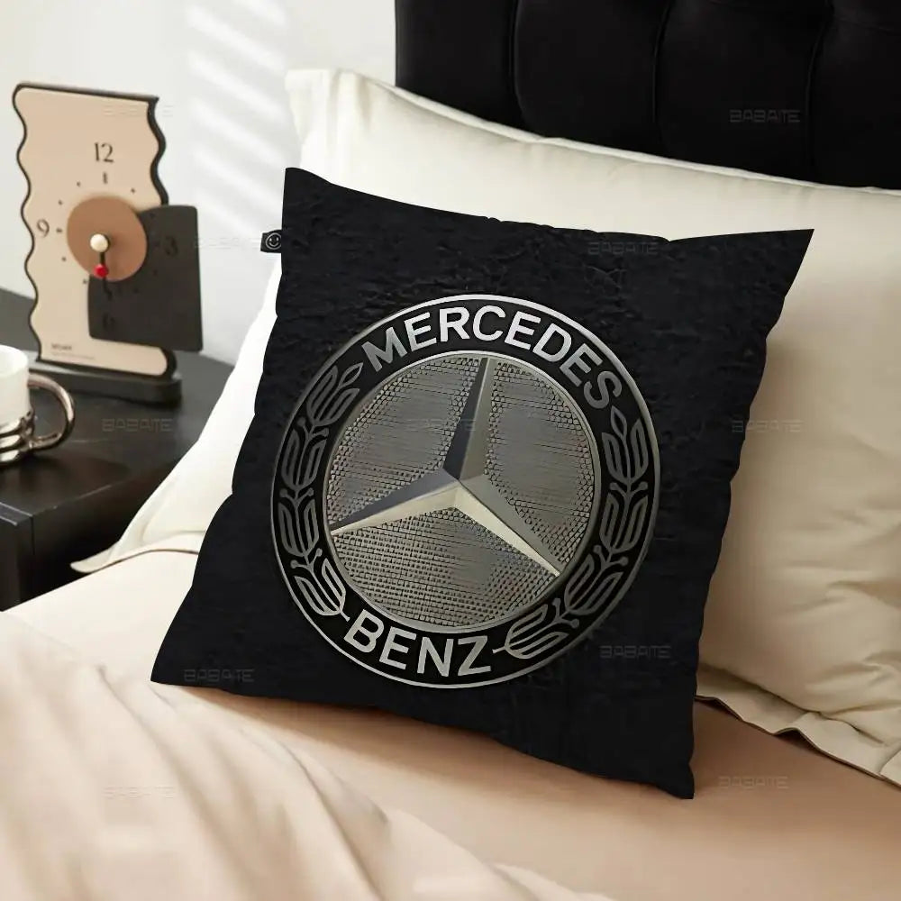M-Mercedes-Ben-zs Logo Pillow Covers Cartoon Sofa Decorative Home Double-sided Printing Short Plush Cute Cushion Cover