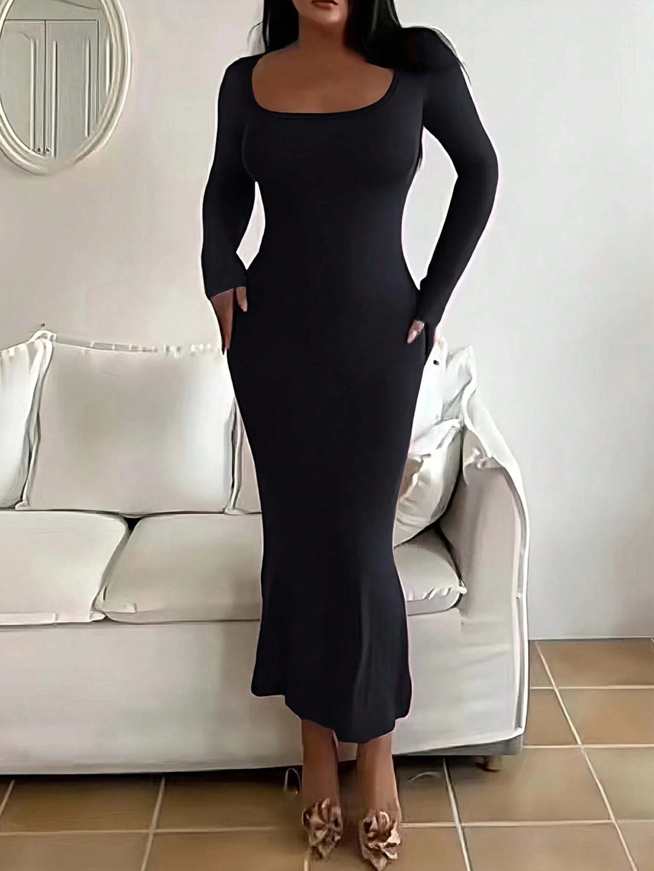 Scoop Neck Bodycon Maxi Dress