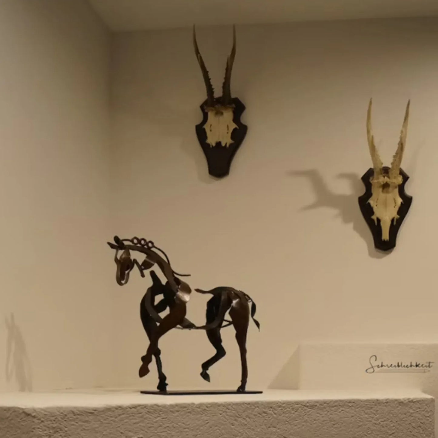 Abstract Horse Sculpture with String Lights